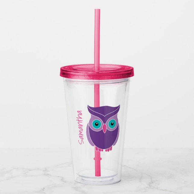 Purple Owl Girls Personalised Animal Kids Acrylic Tumbler (Front)
