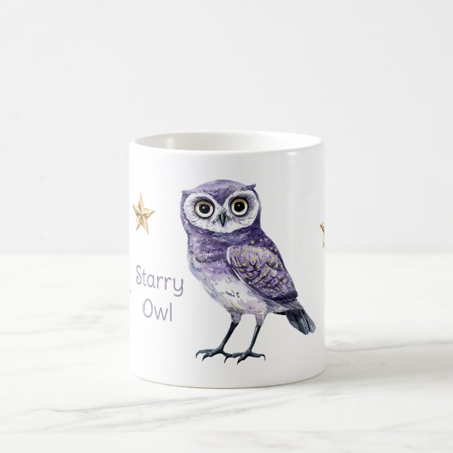 Purple Owl Gold Stars Coffee Mug (Center)