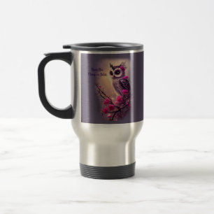 Purple Owl & Pink Flowers Travel Mug