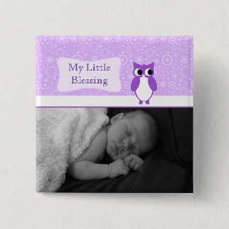 Purple Owl with Retro Circles New Baby Photo 15 Cm Square Badge