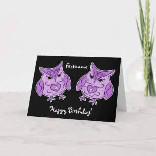 Purple owls birthday card