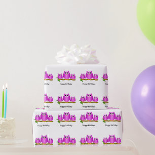 Purple Owls Design Birthday Gift Wrapping Paper