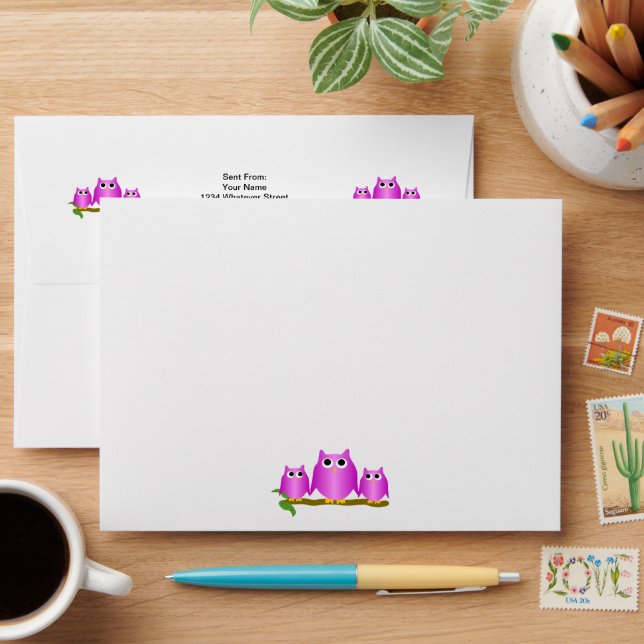 Purple Owls Design Envelope (Desk)