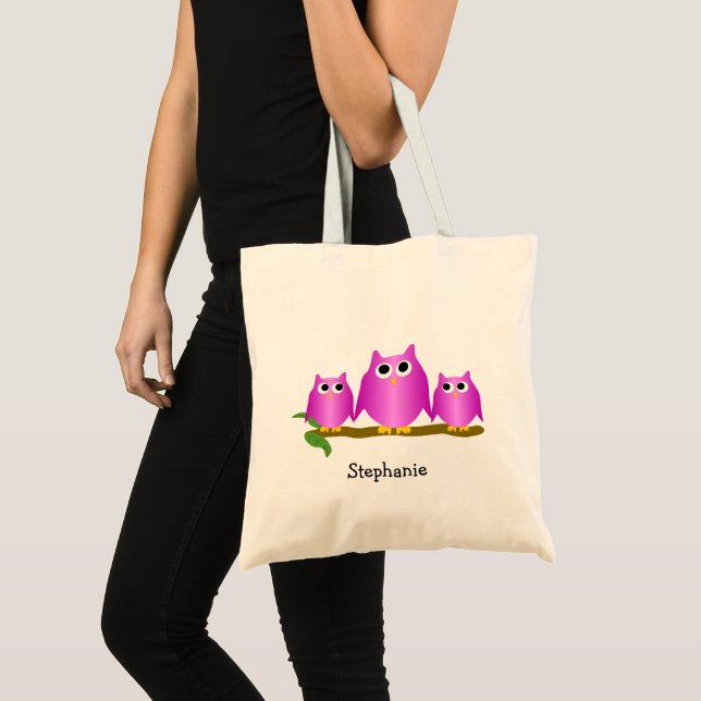 Purple Owls Design Personalised Tote Bag (Front (Product))