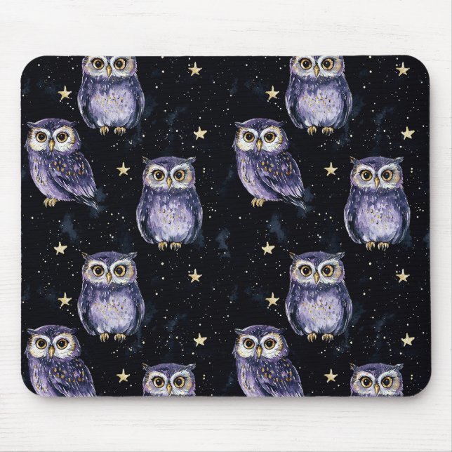Purple Owls Magic Stars Mouse Pad (Front)