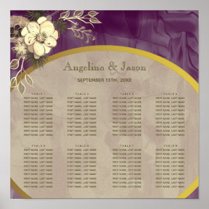 Purple Paint and Gold Flower Wedding Seating Chart