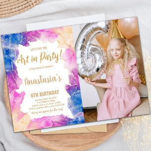 Purple Paint Birthday Invitation with Photo