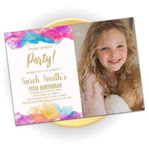 Purple Paint Birthday Invitations with photo