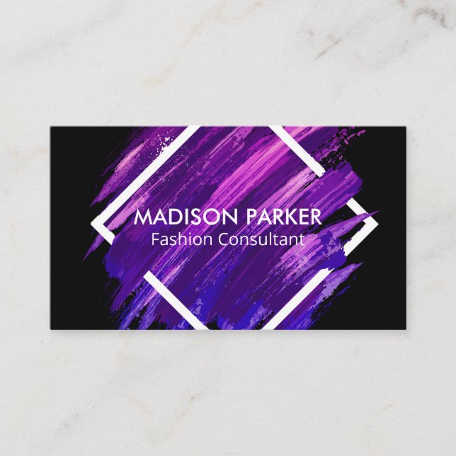 Purple Paint Brushed Background Business Card (Front)