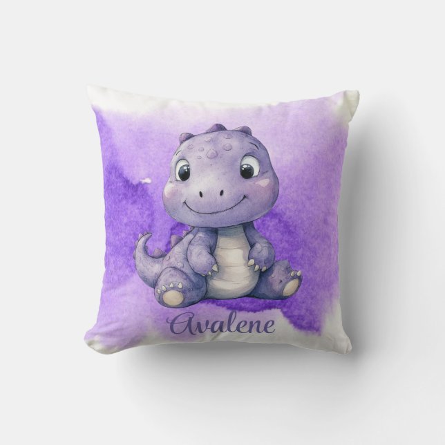Purple Paint Cute Dinosaur Girl Baby Shower Gift Cushion (Front)
