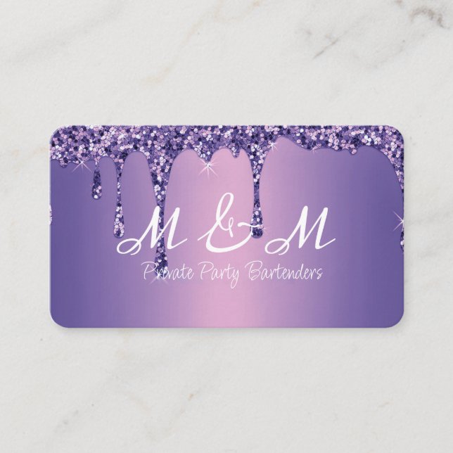 Purple Paint Glitter Drips Liquid Gradient Business Card (Front)