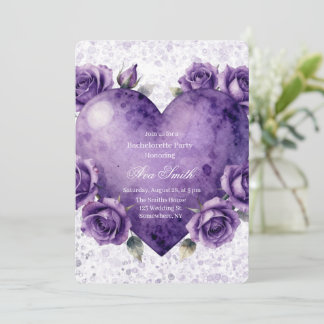 Purple Paint Heart and Roses Bachelorette Party Invitation