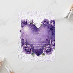Purple Paint Heart and Roses Couples Shower Invitation