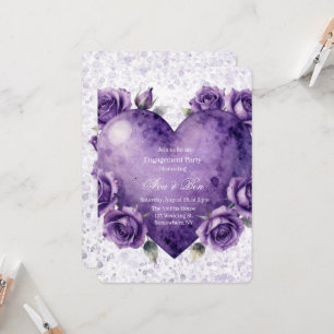 Purple Paint Heart and Roses Engagement Party Invitation