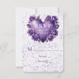 Purple Paint Heart and Roses Wedding RSVP Card