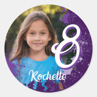 Purple Paint Splatter Photo Sticker - Age 8
