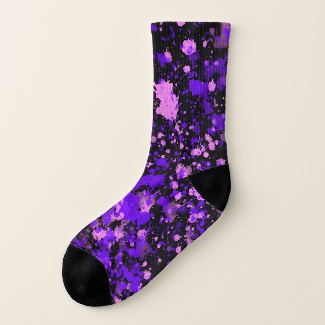 Purple Paint Splatters on Black  Socks (Left Outside)