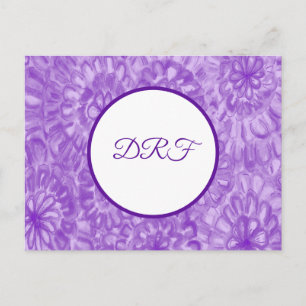 Purple Painted Flowers with Monogram Postcard