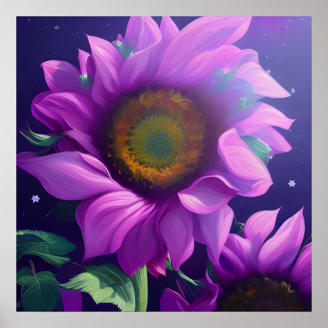 Purple Painted Sunflower Poster (Front)