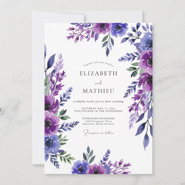 Purple Painterly Romantic Wedding Invitation (Front)