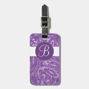 Purple paisley custom monogram luggage tag