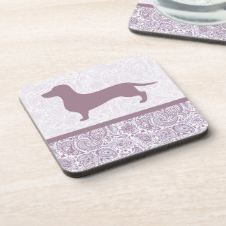 Purple Paisley Dachshund Drink Coaster Wiener Dog