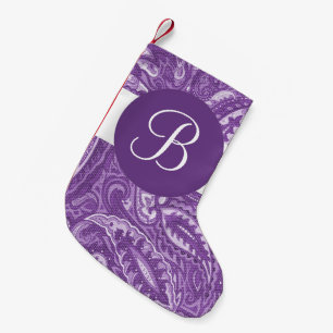 Purple paisley monogram Christmas stocking