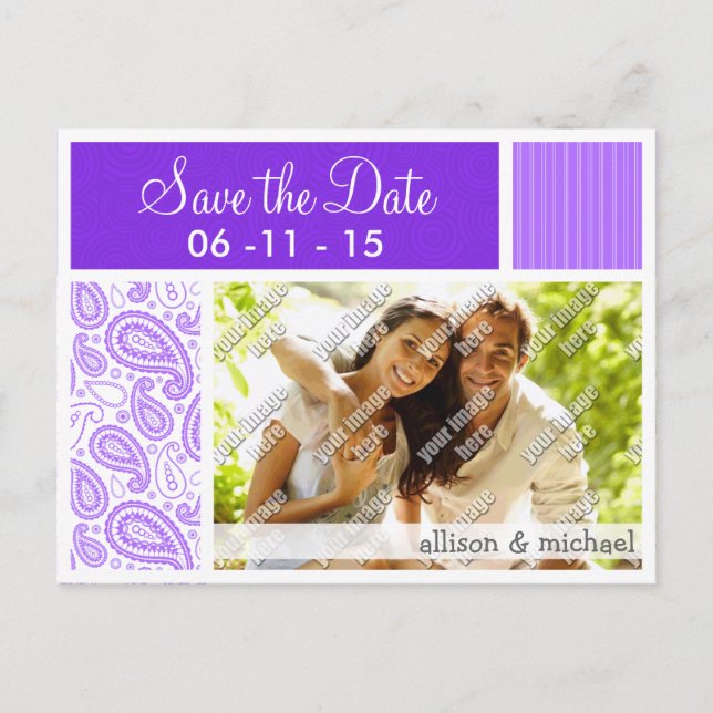 Purple Paisley Pattern Announcement Postcard (Front)