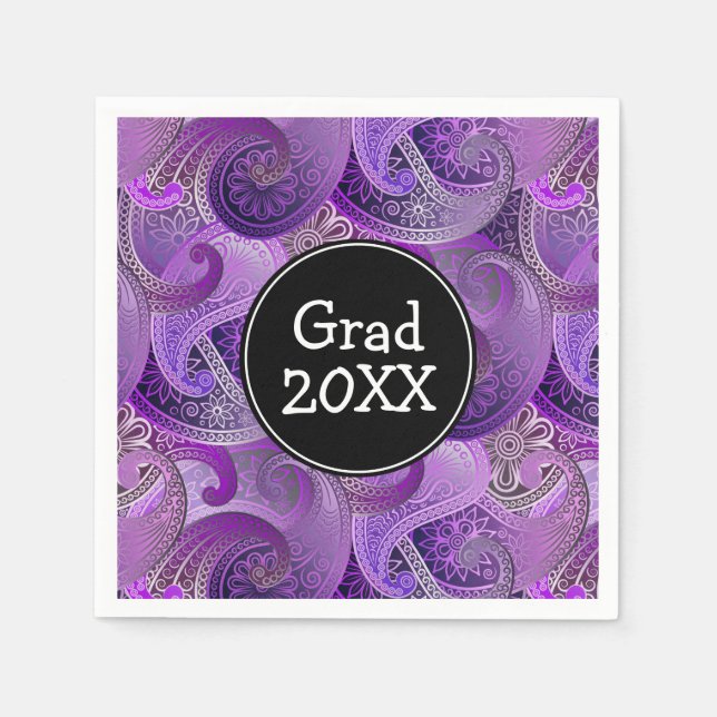 Purple Paisley Pattern Custom Party Napkin (Front)