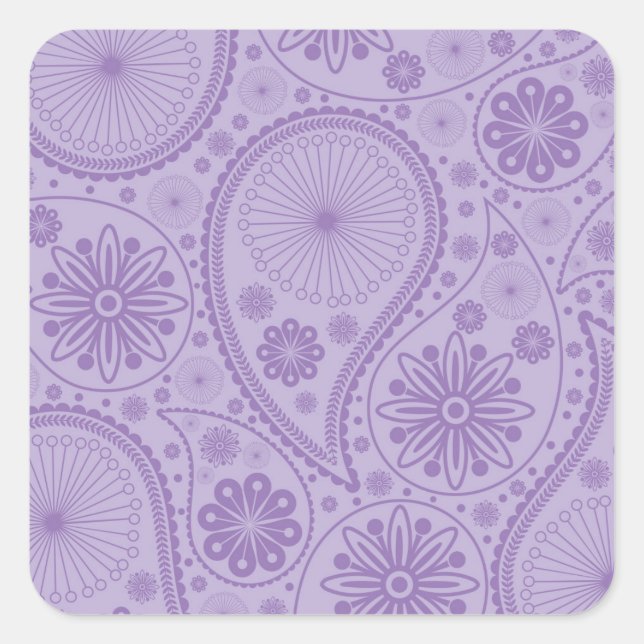 Purple paisley pattern square sticker (Front)
