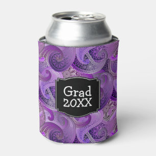 Purple Paisley Pattern with Custom Text Can Cooler