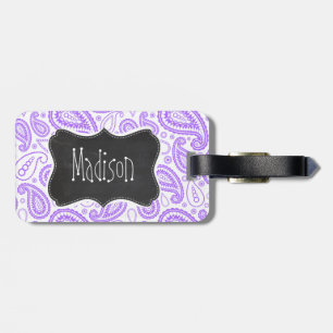 Purple Paisley Vintage Chalkboard look Luggage Tag