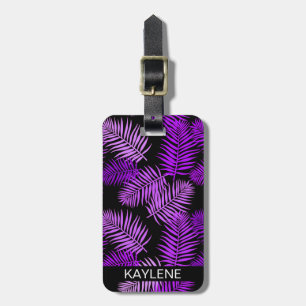 Purple Palm Leaves Personalised Luggage Tag