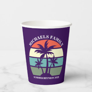 Purple Palm Tree Custom Beach Party Paper Cups