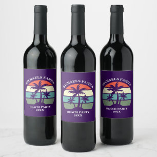 Purple Palm Tree Custom Beach Party Wine Label