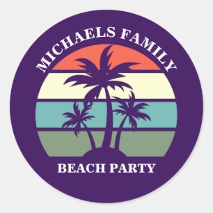 Purple Palm Tree Sunset Custom Beach Party Classic Round Sticker