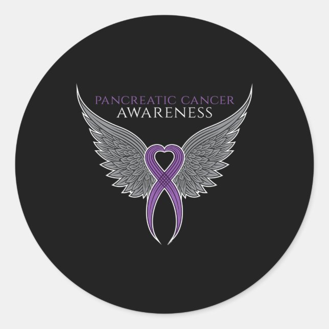 Purple Pancreatic Cancer Awareness Ribbon with Ang Classic Round Sticker (Front)