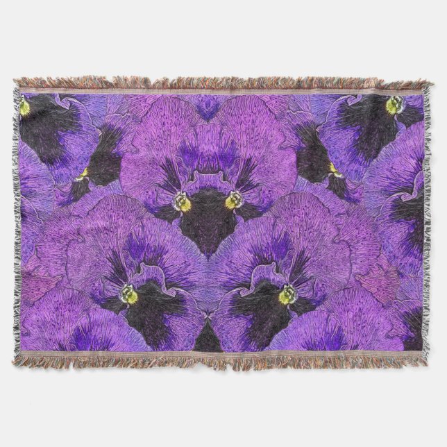 Purple pansies, abstract painting, floral art  throw blanket (Front)