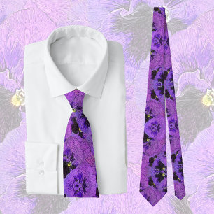 Purple pansies, abstract painting, floral art    tie