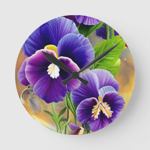 Purple Pansies -AI ART Round Clock