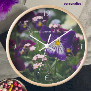 Purple pansies and pink forget-me-nots clock