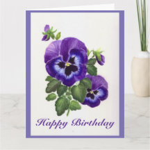 Purple pansies birthday card