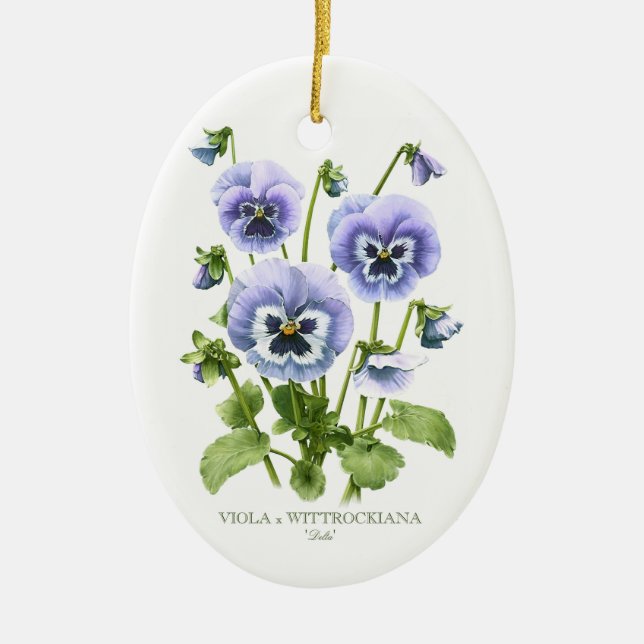 Purple Pansies Botanical Ceramic Tree Decoration (Front)