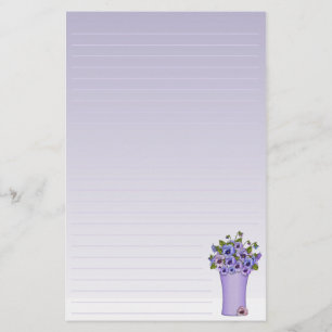 Purple Pansies Floral Arrangement in Vase Stationery