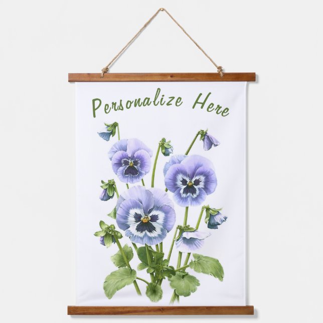 Purple Pansies Floral Botanical Art Personalised Hanging Tapestry (Front)