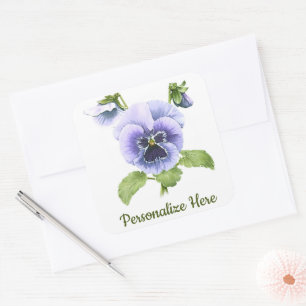 Purple Pansies Floral Botanical Art Square Sticker