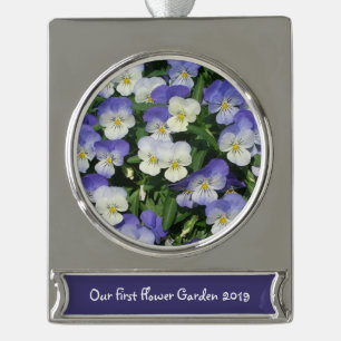 Purple Pansies Garden Floral Silver Plated Banner Ornament