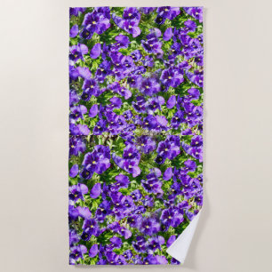 Purple Pansies In A Field, Beach Towel