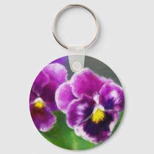Purple pansies key ring