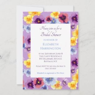 Purple Pansies Lavender Floral Bridal Shower Invitation